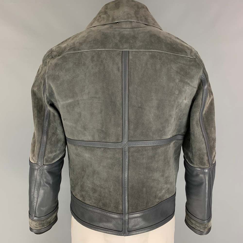 LOUIS VUITTON Grey Suede Leather Zip Up Jacket - Picture 4 of 8